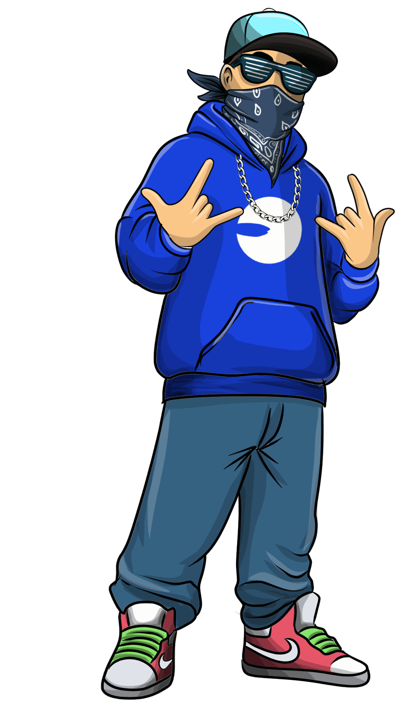 Hip hop character in blue hoodie